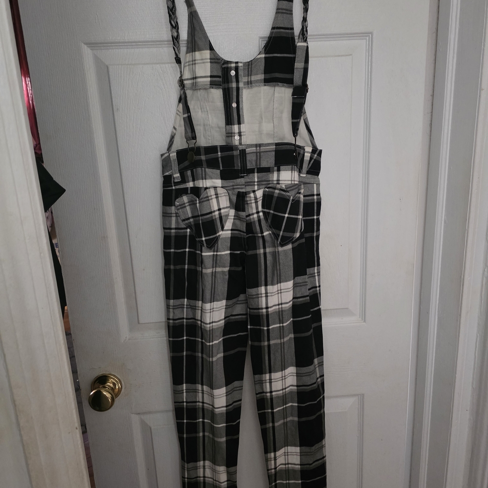 Yumetenbo Plaid Black and White Overalls - Picture 2 of 2